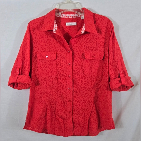 Coldwater Creek Tops - Coldwater Creek Women's Reddish Orange Semi-Sheer Blouse Size Large 14-16